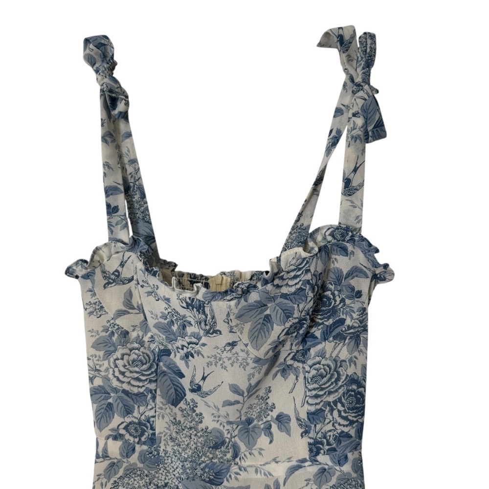 Strangers & Lovers Blue Floral Midi Dress Ruffle Hem Size S - Picture 3 of 10